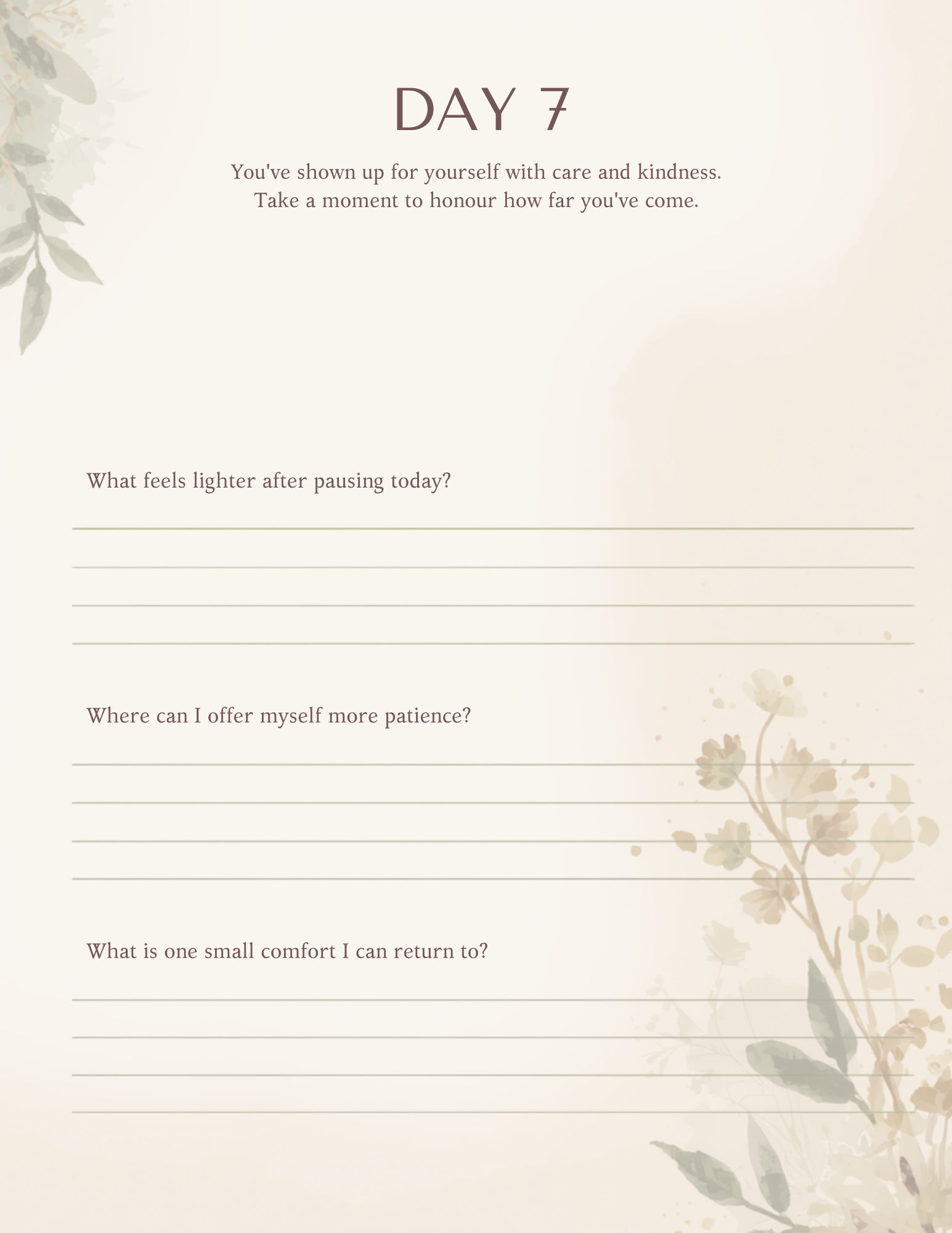 Workbook day seven page